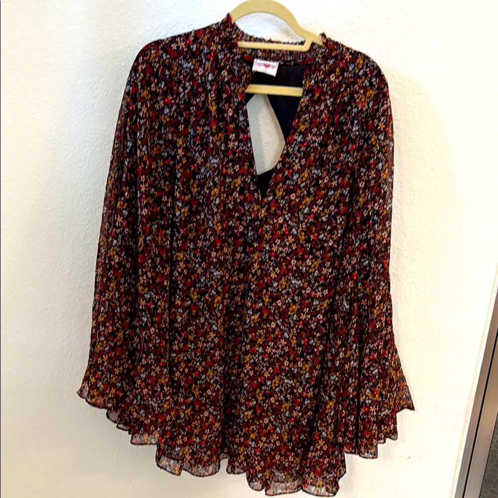 BuddyLove black and red floral bell sleeve mini dress